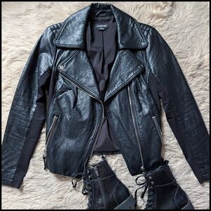 EUC Bebe Faux Leather Moto Jacket in Black